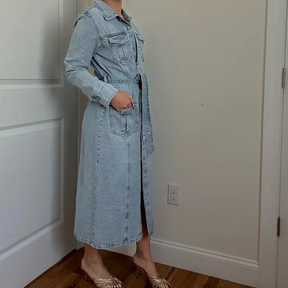 Zara Light Blue Denim Midi Dress - Picture 4 of 11